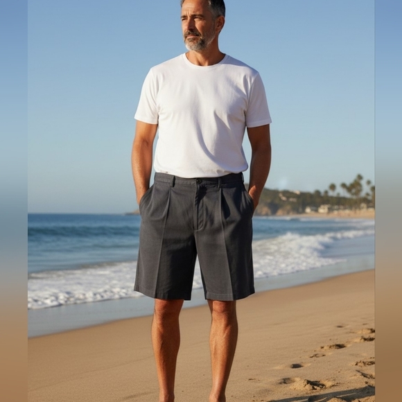 Tommy Bahama Other - Tommy Bahama - Navy Blue Silk & Rayon Shorts, Four Pockets, Button & Zip Closure